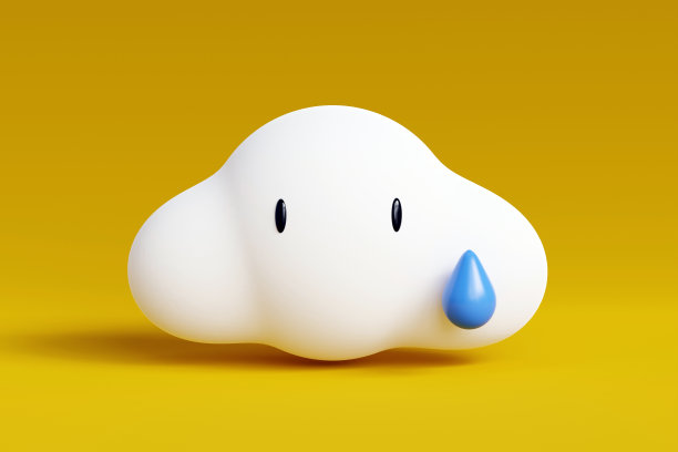 天气图标云和水滴在蓝色背景可爱的风格。3 d渲染。图片下载