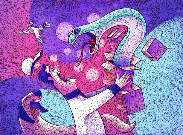 快递员震惊地看着愤怒的蛇从包裹箱里出来图片下载