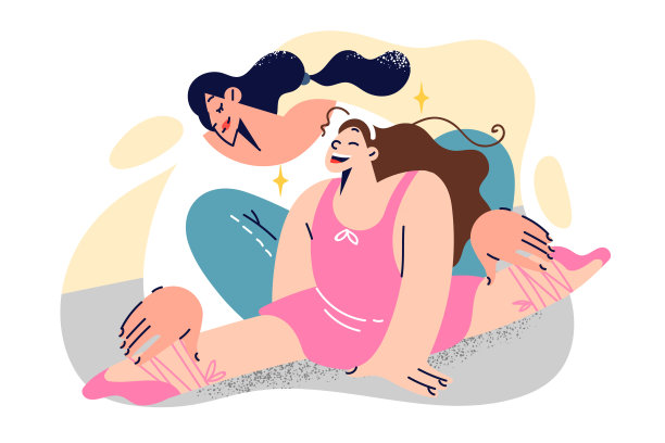 老师帮助女孩做劈叉，学习如何表演舞蹈技巧，成为芭蕾舞演员图片下载