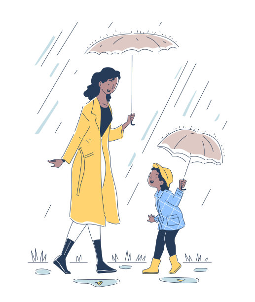 母亲和女儿在自然矢量涂鸦图片下载