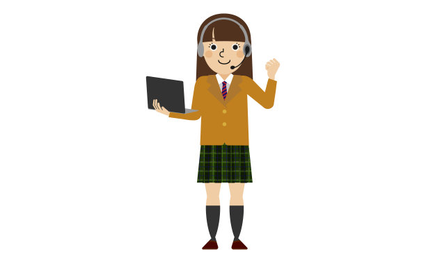 一个初中生和一个高中女生的全身，穿着棕色运动夹克，戴着耳机，拿着笔记本电脑图片下载