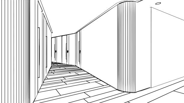 走廊的线条图，办公楼，3d渲染图片下载