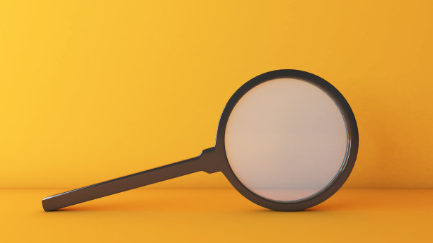 黑色放大镜在黄色背景上搜索概念或研究各种事物，3d渲染图片下载