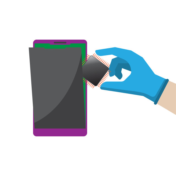 手pub处理器芯片进入智能手机的白色背景图片下载