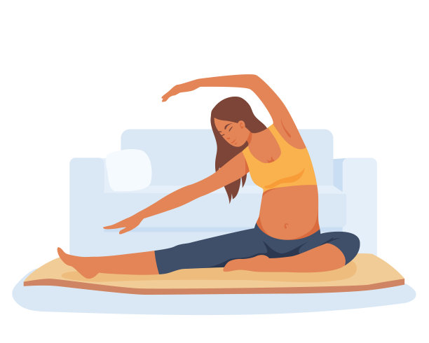 孕妇坐在垫子上做运动。做产前瑜伽图片下载