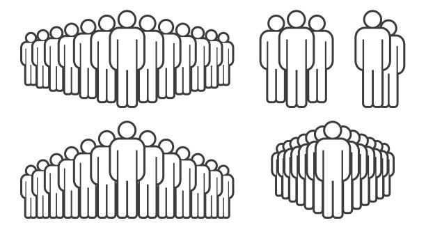 大大小小的人群轮廓。简笔画人物人群图标集。平面矢量插图隔离在白色图片下载