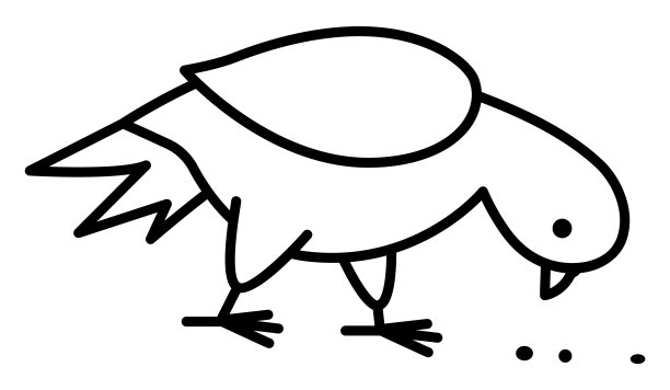 鸽子啄食种子。黑色和白色的城市鸟类矢量插图。可爱的字符线图标或着色页。法国符号图图片下载