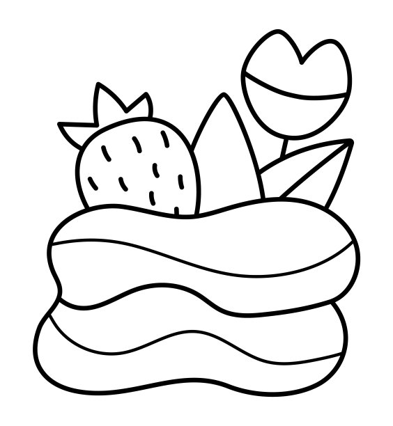 草莓和嘴唇的梅伦格舞。法国甜点矢量黑色和白色插图或着色页。蛋糕的照片图片下载