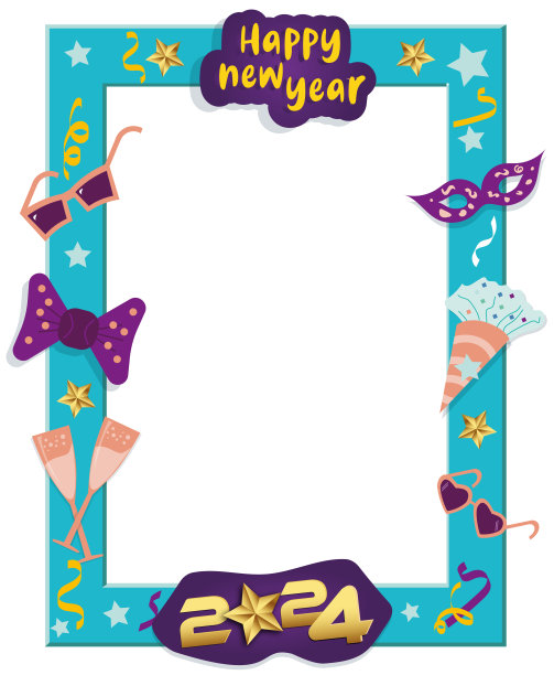 绿松石2024年新年自拍框。向量预展图片下载