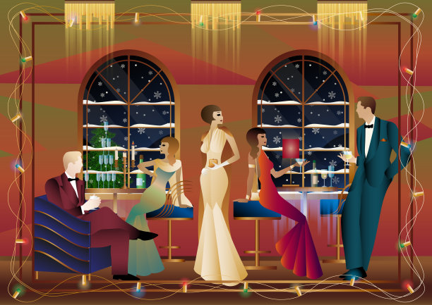 盛装出席节日晚宴的人们图片下载