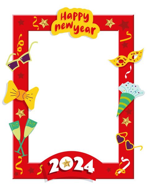 镜框用于新年照片或装饰，颜色为红色，黄色为2024。照相亭图片下载