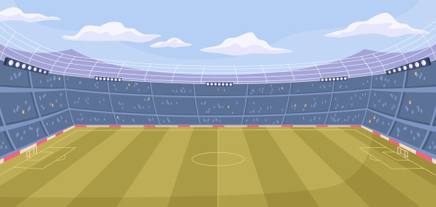 大的足球或足球场与大的绿色领域，矢量插图空的体育论坛与光在平面卡通风格。比赛或锦标赛的体育场，空的竞技场图片下载