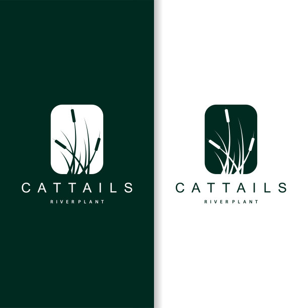 小溪和香蒲河的标志，简单的极简主义草设计的商业品牌图片下载