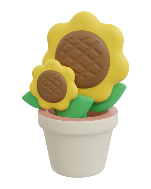 3d渲染的向日葵花盆里有两朵长得很可爱的向日葵图片下载