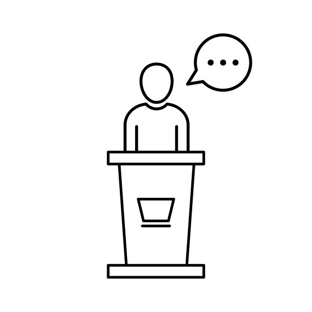 黑色细线扬声器讲台。奖项、报告、简报台、老师、舞台、校长、演讲、激励的概念。白色背景上的线性风格趋势现代标志设计矢量插图图片下载