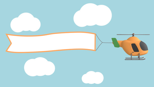 空中挂着空白横幅的直升机。图片下载