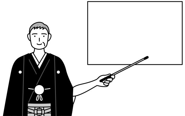 元旦和婚礼上，穿着袴带冠的老人用指示棒指着白板。图片下载