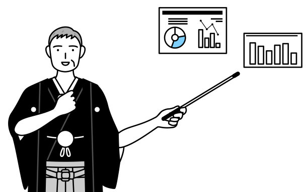 元旦和婚礼上，老爷子穿着带波峰的袴分析着一张表演图。图片下载