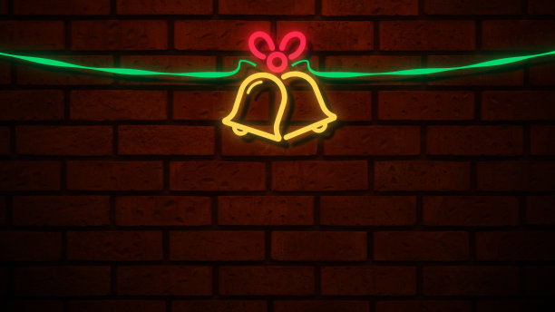 圣诞背景与钟和红丝带图片下载