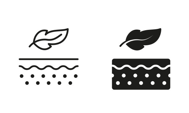 敏感皮肤化妆品，轻量羽毛象形图。软皮肤线和轮廓黑色图标集。皮肤科医生美容护肤产品符号集合。孤立矢量图图片下载