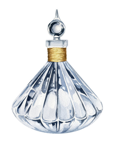 水彩复古香水玻璃瓶，手绘插图透明香水瓶孤立在白色的背景图片下载