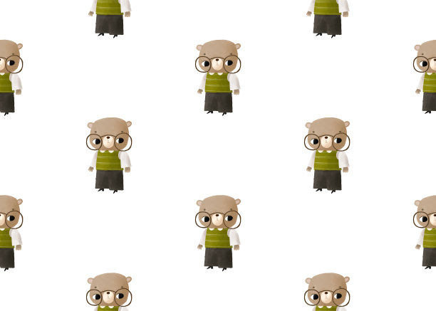 一只小熊穿着校服，戴着圆眼镜在小学学习。可爱的无缝图案的孩子。图片下载