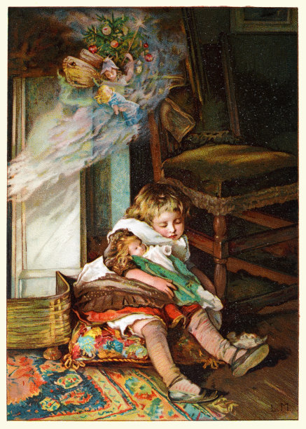 小女孩睡着梦见仙女，Dot的梦，童话故事，英国民间传说，维多利亚时代，19世纪图片下载