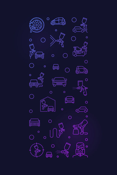 汽车喷漆概念轮廓垂直紫色横幅。矢量彩色插图图片下载