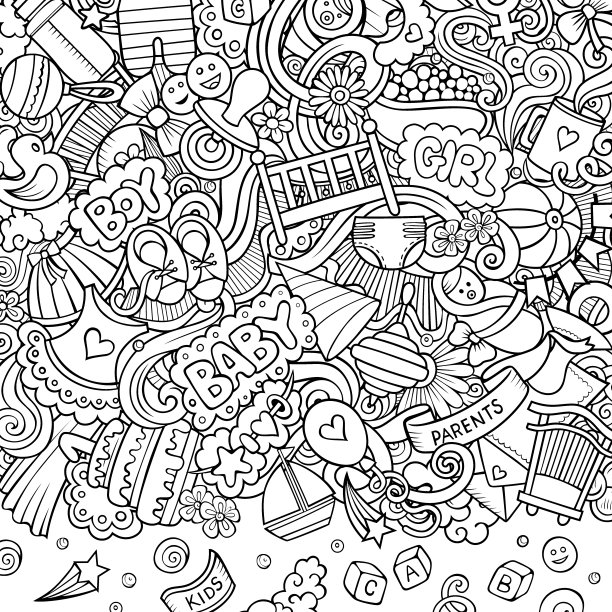 婴儿矢量涂鸦有趣的边界插图图片下载