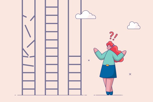 爬上成功的阶梯。选择成功阶梯，不同的职业道路，机会或各种选择，挑战选择最佳选择。女商人想要选择合适的阶梯。图片下载