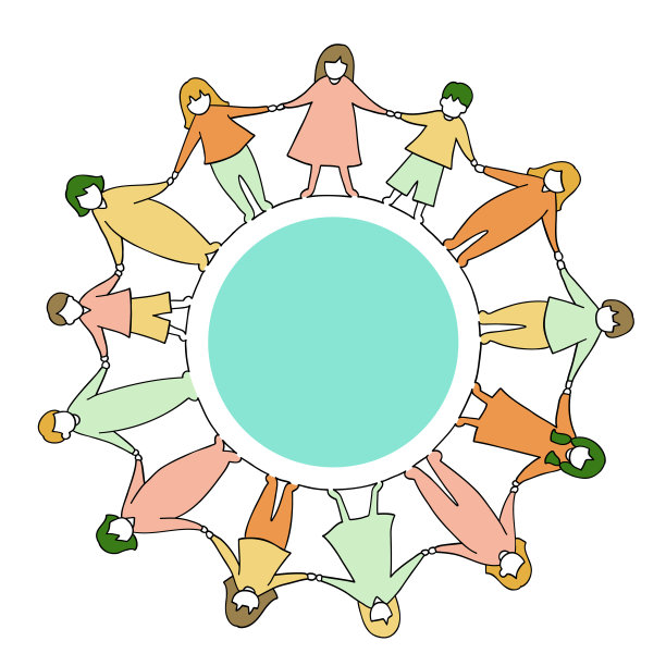 小孩子手拉手围成一圈的线条画图片下载