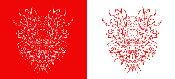 手绘龙头的红白海报。图片下载