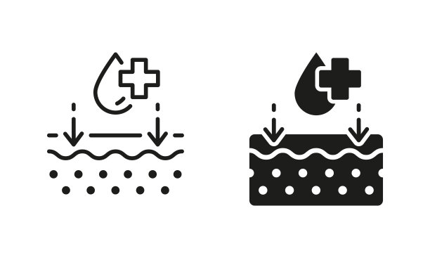 医疗，皮肤护理治疗符号集合。健康美容清洁皮肤线和轮廓黑色图标集。皮肤科健康皮肤检查象形图。孤立矢量图图片下载