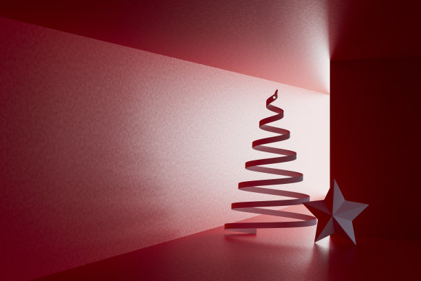 带背光的红色房间里的圣诞树，新年的概念图片下载