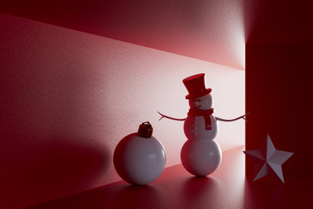 圣诞装饰和雪人在红色房间与背光，新的一年的概念图片下载