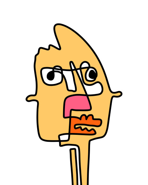 单行男子肖像抽象脸对比丰富多彩的卡通风格图片下载