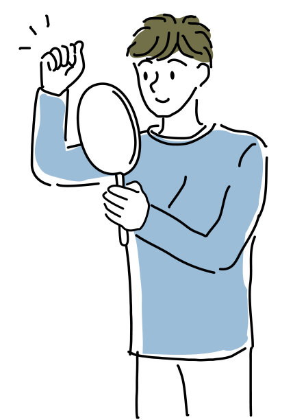 男子做拳头泵，同时看着他的头发在镜子插图图片下载