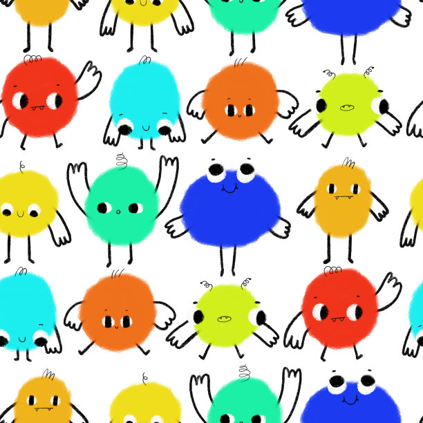 有色的快乐微生物。有胳膊和腿的明亮怪物。可爱的无缝图案的新生儿。适用于纺织品和服装的印刷和设计图片下载