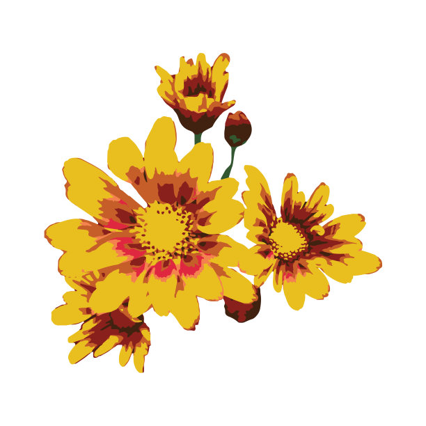 红黄太阳花矢量设计，花重复图案，复古风格，背景，装饰，横向，无人，插图，树叶，自然，纺织，设计，矢量，春天，图片下载