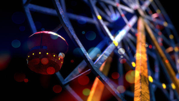 摩天轮夜景。借着灯笼的光芒。3 d渲染图片下载