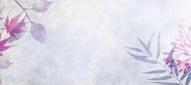 花卉自然背景紫色和粉红色的植物叶片和花叶的边界，浅紫色灰色水彩画叶轮廓在抽象插图与柔软的纹理，优雅的横幅图片下载