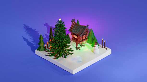 鸡腿上的3d插图房子。俄罗斯的故事。巴巴亚迦的房子。新年假期立体场景。图片下载