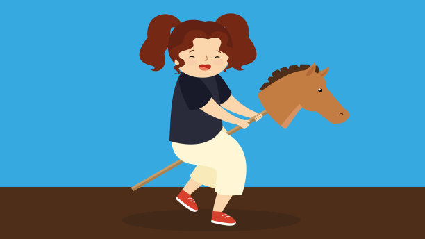 女孩在骑马。矢量插图在平面卡通风格图片下载