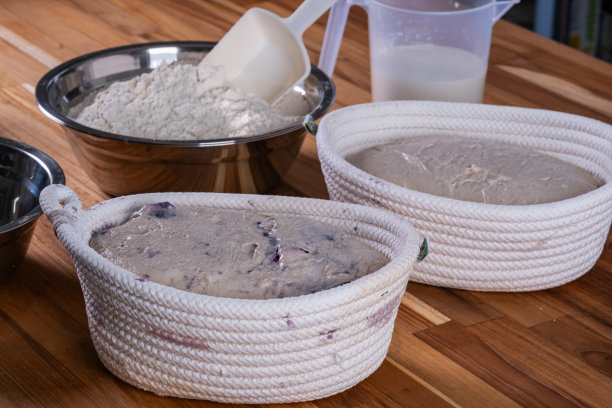 在发酵篮子里的手工面包面团图片下载