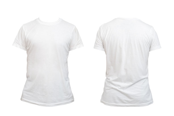 空白的白色t恤模板的男人，从两个方面，自然的形状上看不见的人体模型，为您的设计的模型印刷孤立的白色背景。图片下载