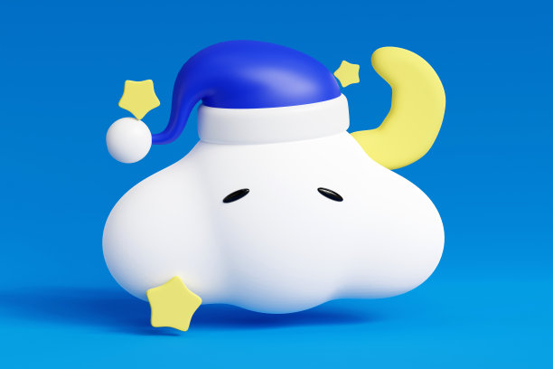 3D渲染云图标与月亮在可爱的风格在蓝色背景。图片下载