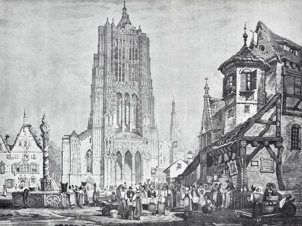 德国乌尔姆明斯特广场，一位英国插画家错误地放置了建筑物图片下载