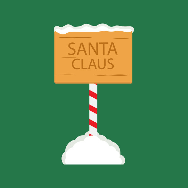 可爱的北极招牌和圣诞木制街道标志在雪，冬季指针与花环，雪，和条纹杆。圣诞节卡通矢量插图图片下载