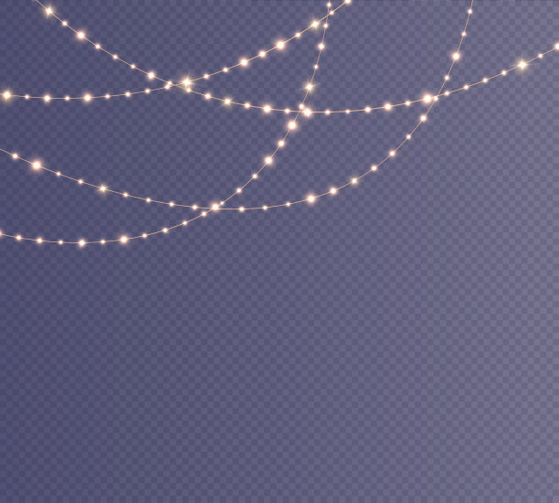 金色闪亮小灯圣诞花环，闪耀风花环矢量素材图片下载