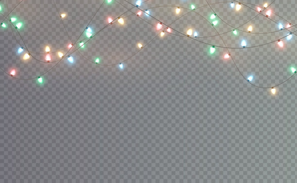 金色闪亮小灯圣诞花环，闪耀风花环矢量素材图片下载